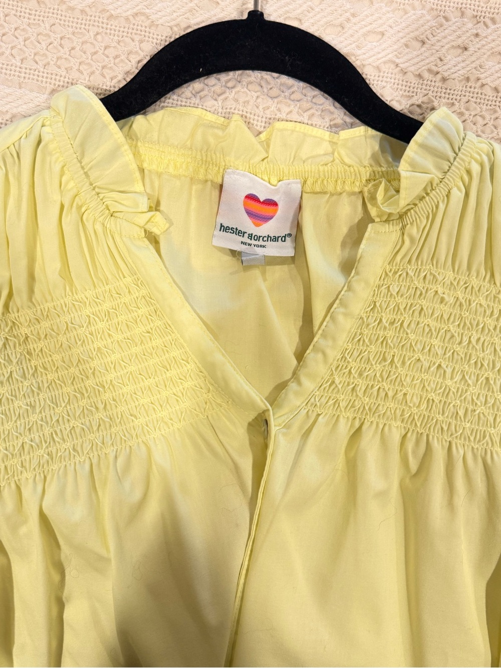 Women’s Light Yellow Smocked Button-Up Blouse - Picture 3 of 7